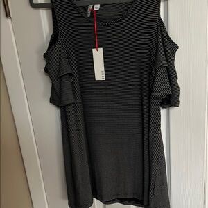 Black and White Striped Cold Shoulder Shirt